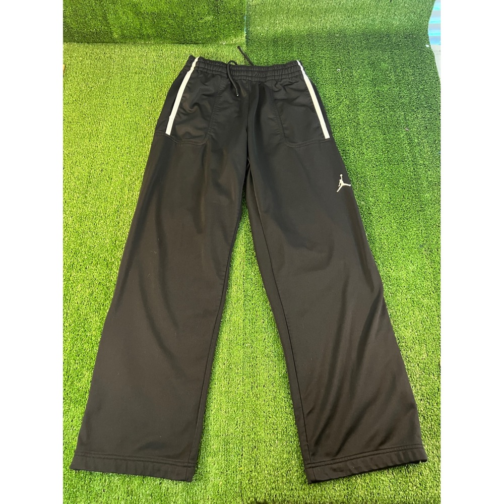 Jordan Mens Black Track Pants Jumpman Logo Joggers Zippered Cuffs Size Mβ
